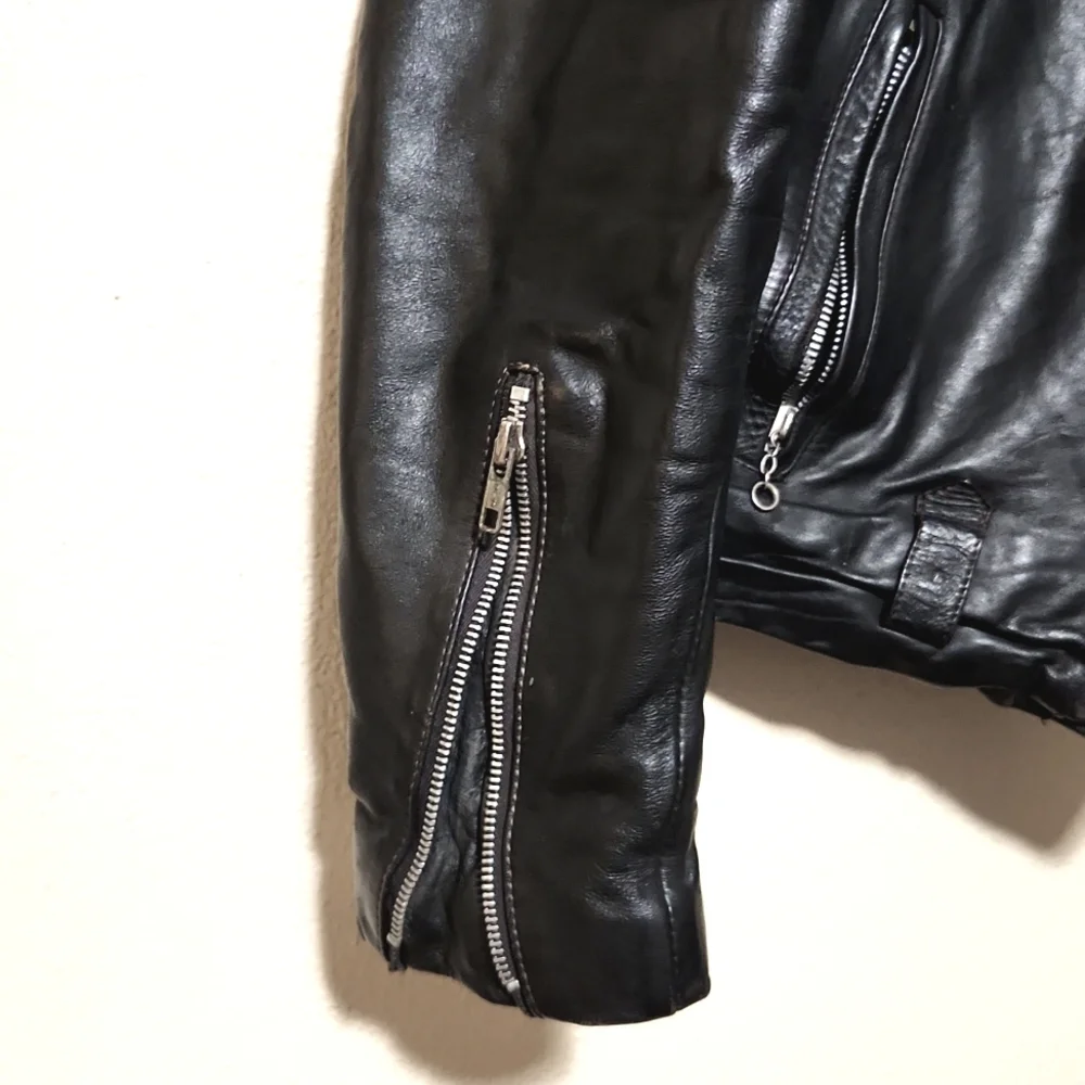 Vintage 80's Baja California Leather Biker Jacket Black Size 40 - Picture 9 of 14